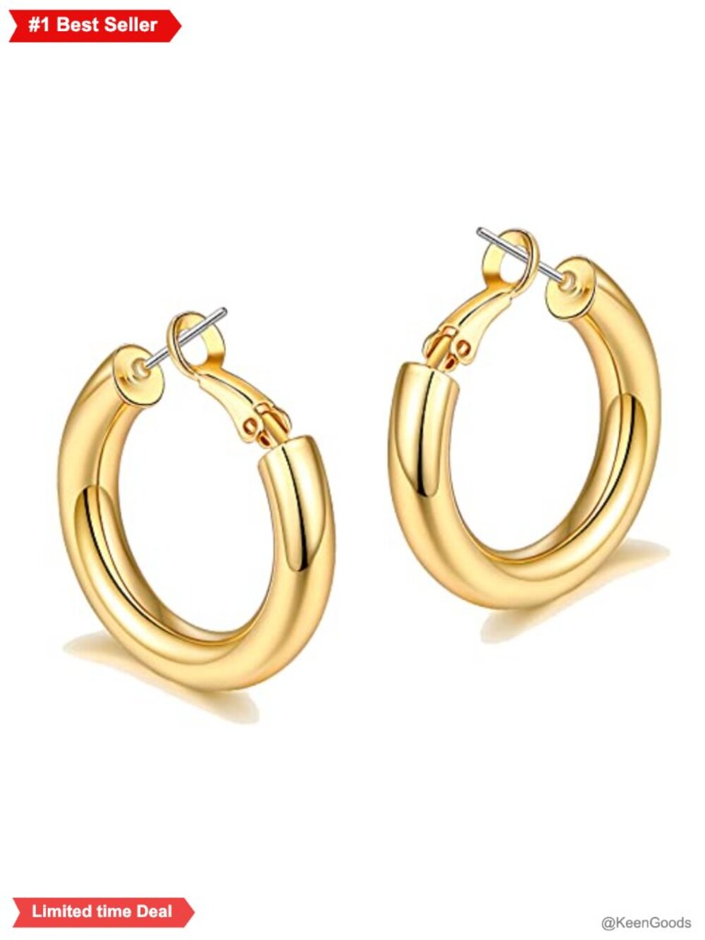 Chunky Gold Hoop Earrings 14K Gold Plated Click-Top 25mm/30mm/40mm/50mm
